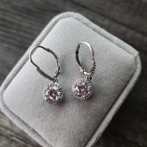 Elegant Pink Tpoaz And Diamond Drop Earrings